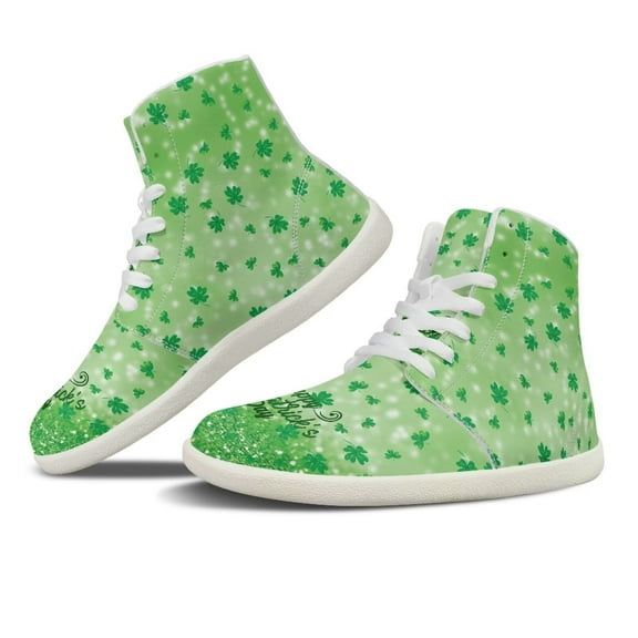 Womens St. Patrick's Day Tennis Shoes PU Leather Sneakers Casual Walking Shoes High Top Sneakers Lace up Fashion Suede Shoes for Women