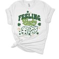 thumbnail image 1 of Womens St. Patrick's Day Tshirt Feeling Lucky Shamrock Dice Short Sleeve T-shirt-White-large, 1 of 1