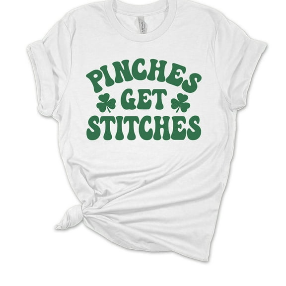 Womens St. Patrick's Day Tshirt Funny Pinches Get Stitiches Short Sleeve T-shirt-White-4xl