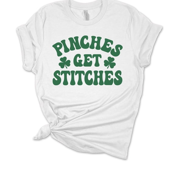 Womens St. Patrick's Day Tshirt Funny Pinches Get Stitiches Short Sleeve T-shirt-White-xxl