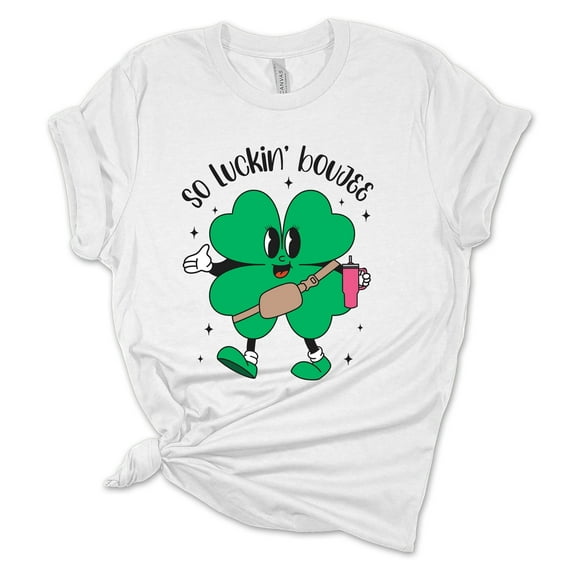 Womens St. Patrick's Day Tshirt Funny So Luckin Boujee Short Sleeve T-shirt -White-xxl