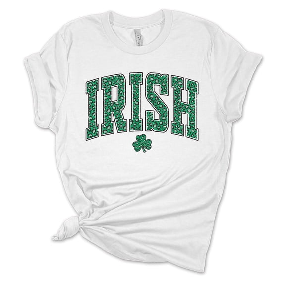 Womens St. Patrick's Day Tshirt Leopard Print Irish Short Sleeve T-shirt -White-xl