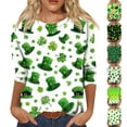 thumbnail image 1 of Womens St Patricks Day Plus Size 3/4 Sleeve T Shirts Funny Green Shamrock Graphic Saint Patrick's Day Tee Tops Green S, 1 of 7