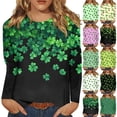 thumbnail image 1 of Womens St Patricks Day Plus Size Long Sleeve T Shirts Funny Green Shamrock Graphic Saint Patrick's Day Tee Tops Green 4XL, 1 of 6