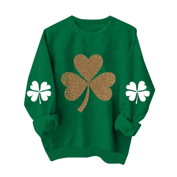 Womens St Patricks Day Shirt Checkered Heart Print Sweatshirt Long Sleeve Crewneck Pullover Shamrock Green Tops for Women