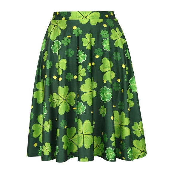 Womens St. Patricks Day Skirts for Women Shamrock Clover Skirt (Size: Medium)