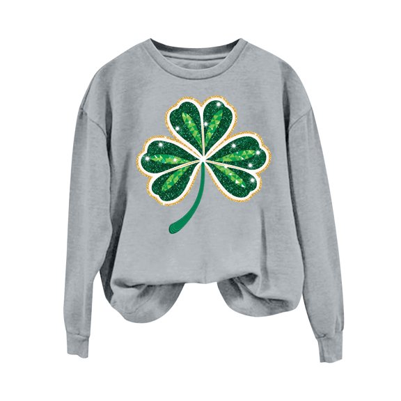 Womens St Patricks Day Sweatshirt Lucky Shamrock Graphic Pullover Long Sleeve Crewneck Loose Outfit