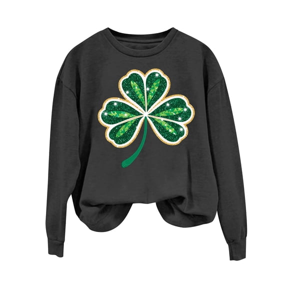 Womens St Patricks Day Sweatshirt Lucky Shamrock Graphic Pullover Long Sleeve Crewneck Loose Outfit