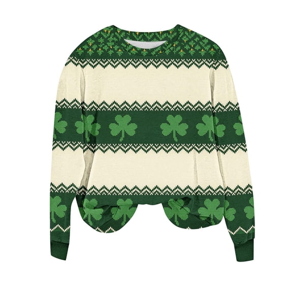 Womens St Patricks Day Sweatshirts Crew Neck Loose Holiday Green Print Shirts Casual Comfy Pullover Tops (L, Green O)