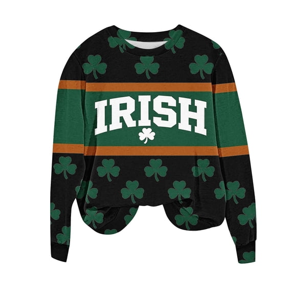 Womens St Patricks Day Sweatshirts Crew Neck Loose Holiday Green Print Shirts Casual Comfy Pullover Tops (S, Green R)