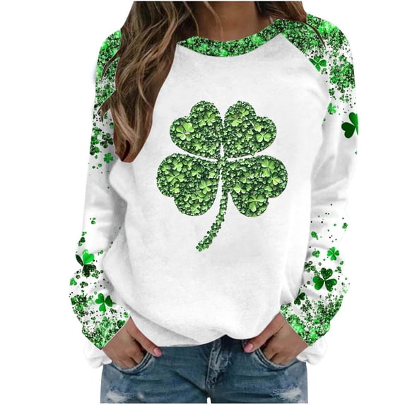 Womens St Patricks Day Sweatshirts Long Sleeve Crew Neck Casual Holiday Green Printed Fashion Loose Pullover Tops (L, Green D)
