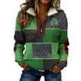 thumbnail image 1 of Womens St Patricks Day Sweatshirts Long Sleeve Half Zipper Lapel Fleece Collar Color Block Printed Casual Pullover Tops (2XL, Multicolor), 1 of 8