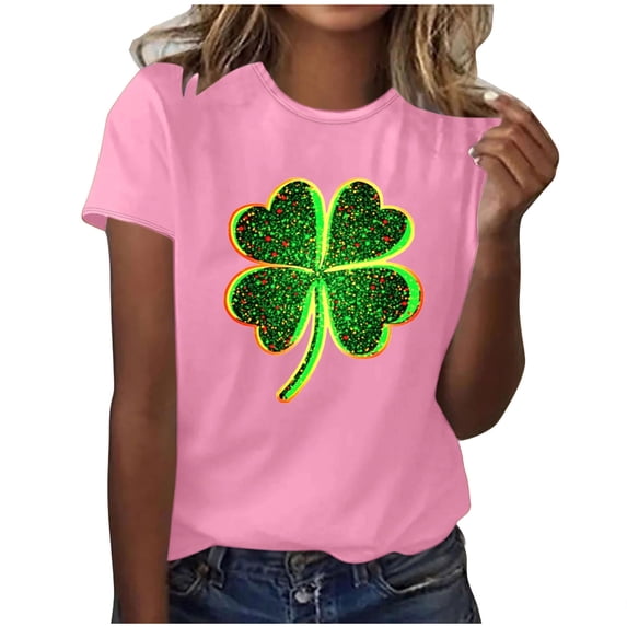 Womens St Patricks Day Tees Festival Printed Graphic Short Sleeve Crew Neck Casual Summer Tshirts Tops (2XL, Pink)