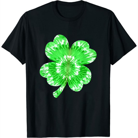 Womens St Patricks Day Tie Dye Shamrock T-Shirt Black X-Large