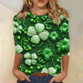 thumbnail image 1 of Womens St Patricks Day Tops, 3/4 Sleeve T Shirt Tops for Women, Round Neck Blouses Ladies Loose Casual St. Patrick's Day Printed Shirt Round Neck Three Quarter Sleeves 3/4 Sleeved T-Shirts, 1 of 5