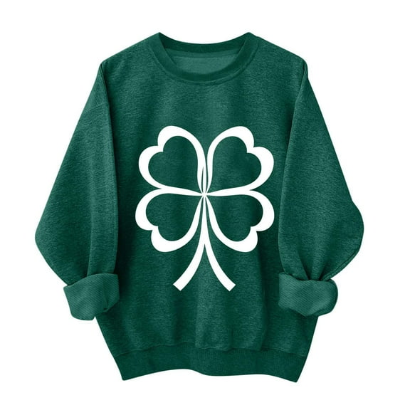 Womens St Patricks Day Tops Four Leaf Clover Shirt Crewneck Cute Sweatshirt Irish Long Sleeve Shirts Green St Patricks Day Shirt Women