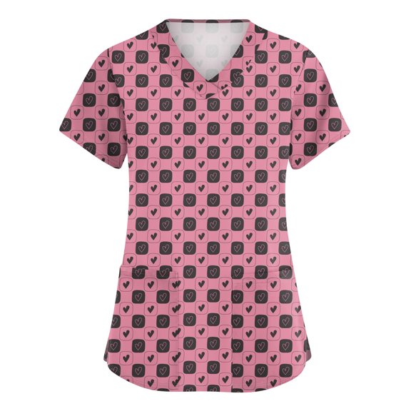 Womens St.patrick's Day Scrub Tops Shamrock V Neck Irish Uniform Clover Short Sleeve Green Holiday Scrubs with Pockets Watermelon Red S