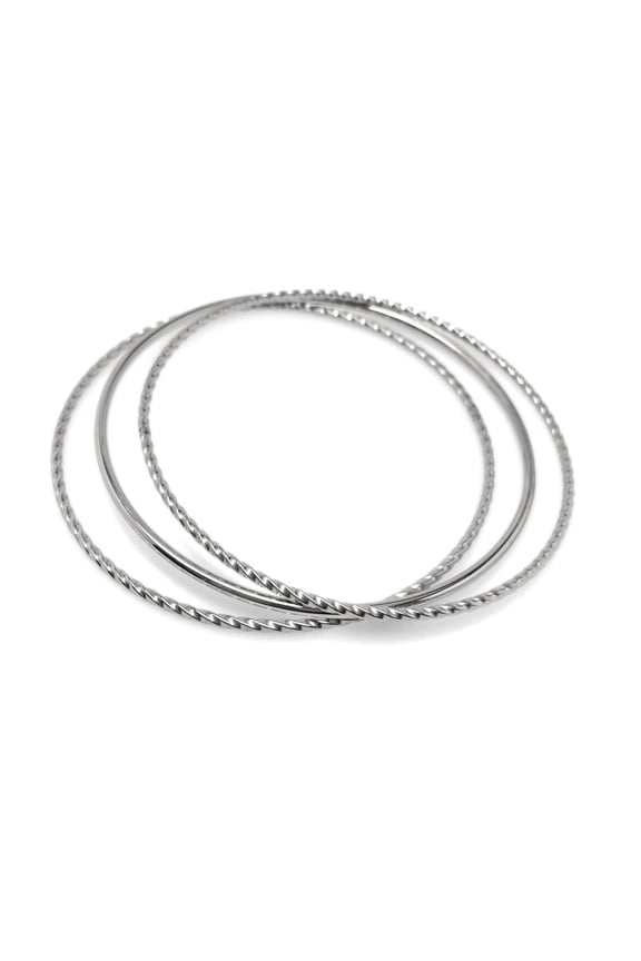 Womens Stackable Stainless Steel Silver Mixed Bangle Bracelet Set of 3