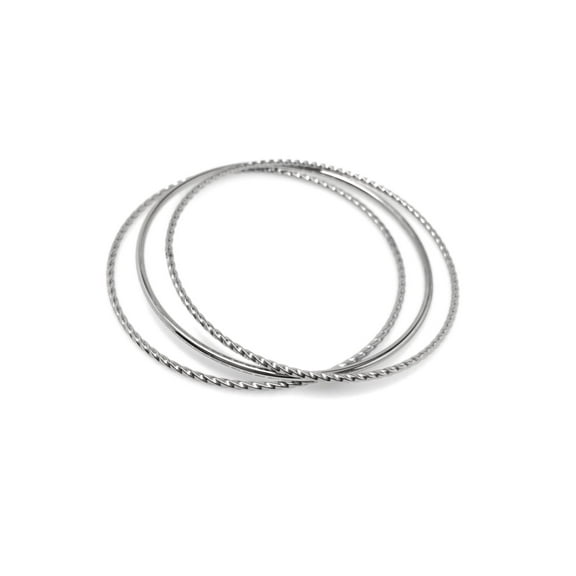 Womens Stackable Stainless Steel Silver Mixed Bangle Bracelet Set of 3