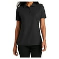 thumbnail image 1 of Womens Stain-Release Cotton/Polyester Polo T-Shirt Black Medium, 1 of 6