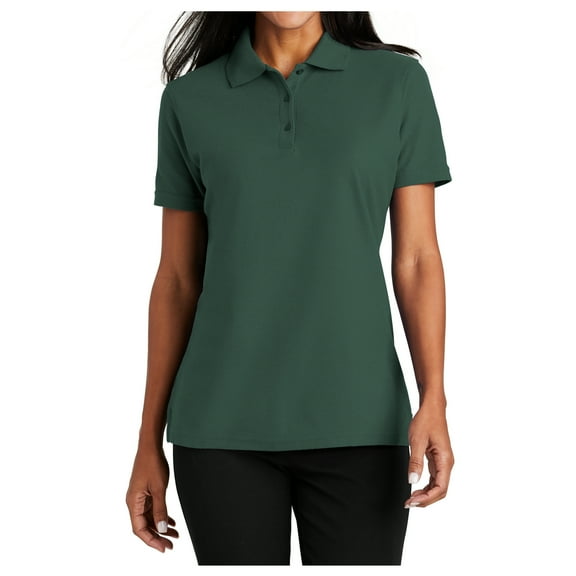 Womens Stain-Release Cotton/Polyester Polo T-Shirt Dark Green Large