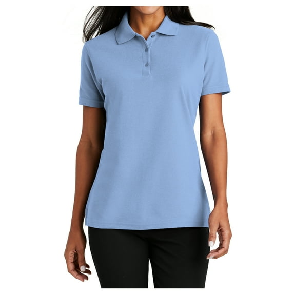 Womens Stain-Release Cotton/Polyester Polo T-Shirt Light Blue X-Small