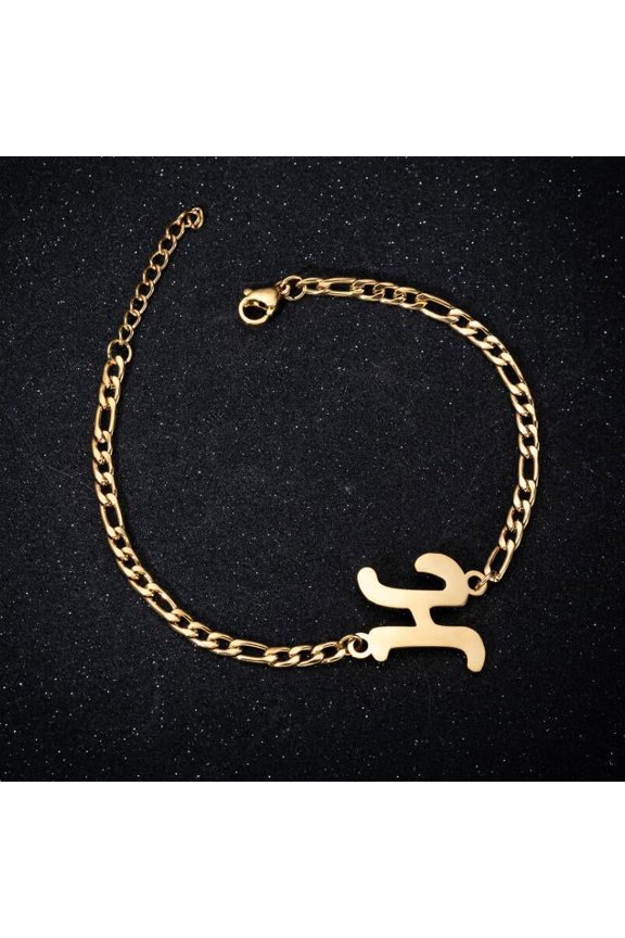 Womens Stainless Steel Bracelet Thick Chain Initial Letter Pendant Electroplated Charm and Big A-Z Alphabet Fashion