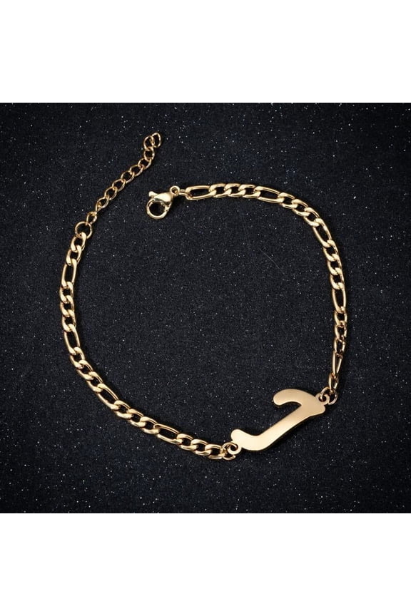 Womens Stainless Steel Bracelet Thick Chain Initial Letter Pendant Electroplated Charm and Big A-Z Alphabet Fashion