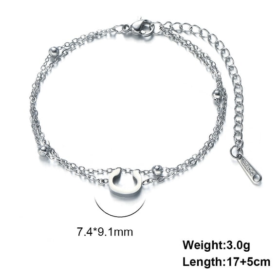 Womens Stainless Steel Double-Layer Chain Bracelet with Initial Letter Pendant Electroplated Finish Jewelry Gift for