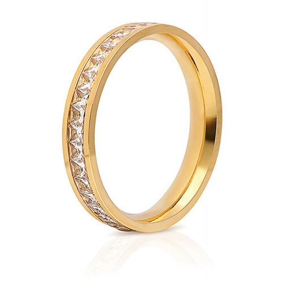 Womens Stainless Steel Geometric Ring with Gold-Plated Artificial Gem Inlay, Simple Style Zircon Series, Circle Image