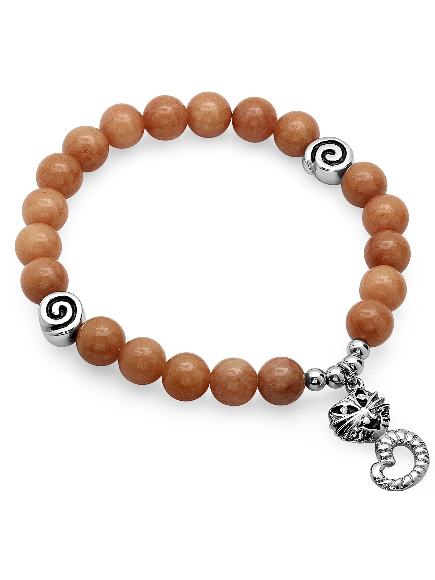 Womens Stainless Steel Glass Bead Cat Charm Bracelet