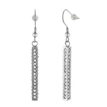 Womens Stainless Steel Glass Dangle Earrings