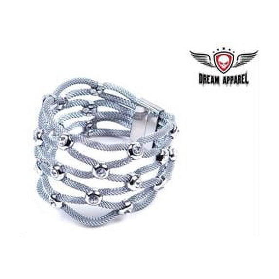 Womens Stainless Steel Mesh Bracelet with Stones & Magnetic Closure - Medium