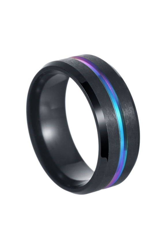 Womens Stainless Steel Geometric Ring Electroplated Fashion Jewelry Band 8mm Wide and 2mm Thick Silver Ring Black Ring