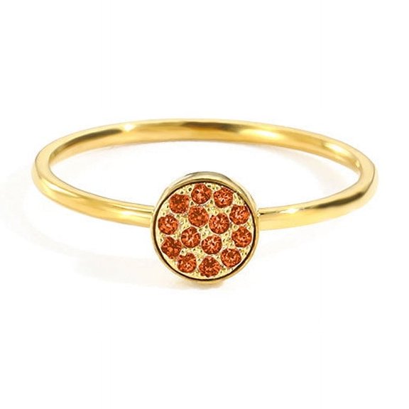 Womens Stainless Steel Ring Inlaid Rhinestones Simple Geometric Design Round Zircon Gemstone Ring