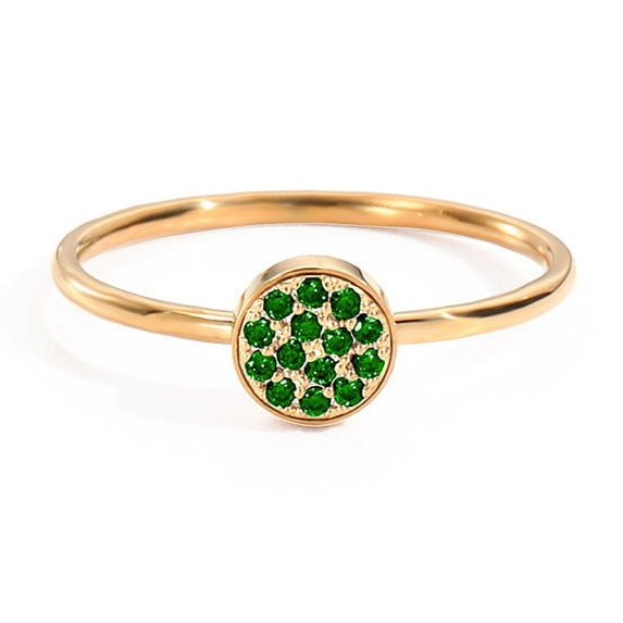 Womens Stainless Steel Ring Inlaid Rhinestones Simple Geometric Design Round Zircon Gemstone Ring Zircon
