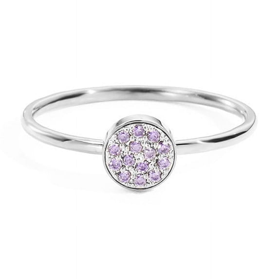 Womens Stainless Steel Ring Inlaid Rhinestones Simple Geometric Design Round Zircon Gemstone Ring Zircon