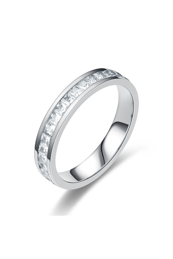 Womens Stainless Steel Rose Gold Wedding Ring Channel Set Cubic Zirconia Engagement Eternity Band for Her