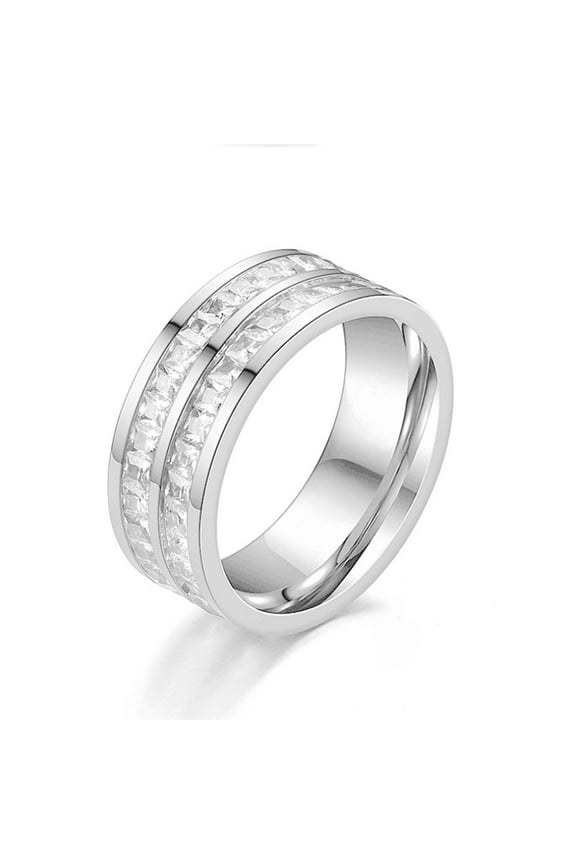 Womens Stainless Steel Rose Gold Wedding Ring Channel Set Cubic Zirconia Engagement Eternity Band for Her