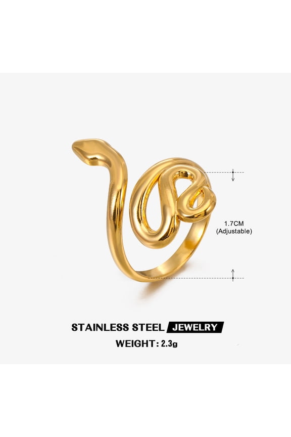 Womens Stainless Steel Snake Ring Electroplated Gold Trendy Fashion Jewelry Popular Animal Serpent Ring for Women