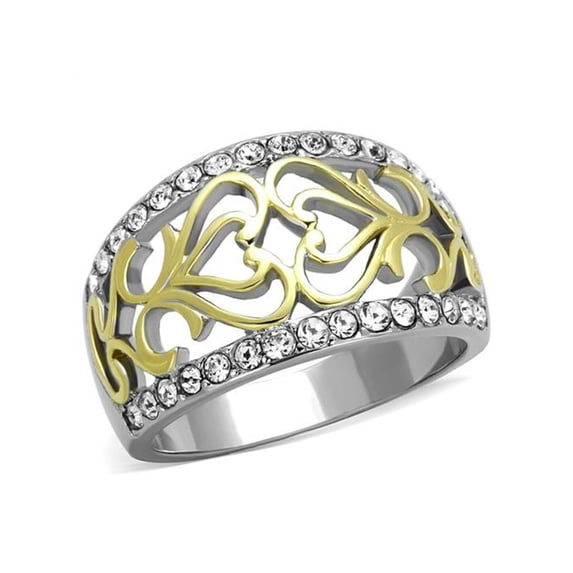 Womens Stainless Steel Two Toned 14K Gold Plated Celtic Crystal Anniversary Ring Size 9