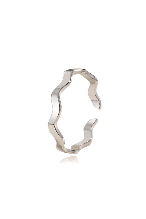 Womens Stainless Steel U-Shaped Wave Ring, Simple Geometric Mobius Design, Minimalist Fashion Jewelry