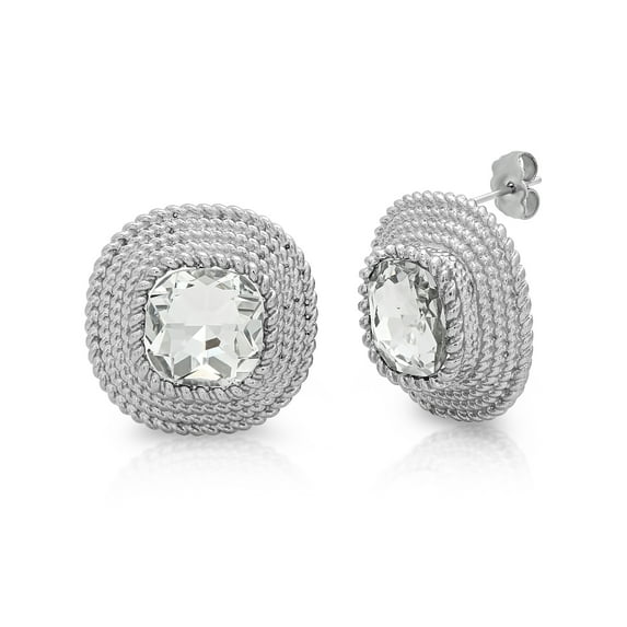 Womens Stainless Steel White Stone Fashion Stud Earrings