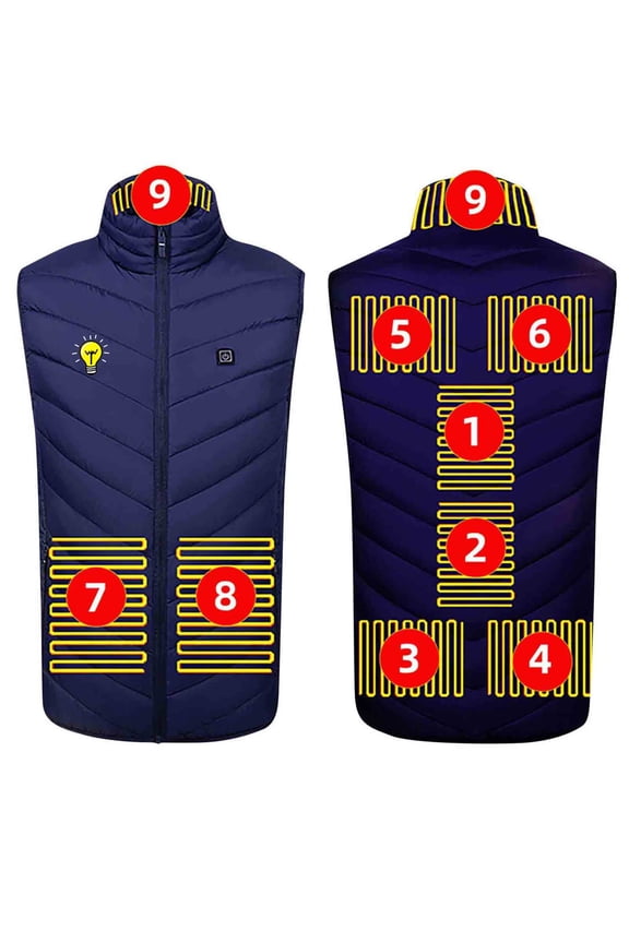 Womens Stand Collar Heated Vest Mens Zipper Winter Outdoor Warm Puffer Vests Dual Control Heating Sleeveless Jackets XL, Blue