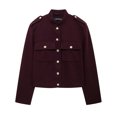 thumbnail image 1 of Womens Stand Collar Jackets Single Breasted Solid Color Button Pockets Cardigan Casual Vintage Stylish Fall Outwear (XS, Red), 1 of 8