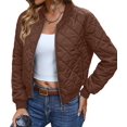 thumbnail image 1 of Womens Stand Collar Quilted Puffer Jacket Padded Zip Coat Brown L, 1 of 7