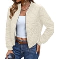 thumbnail image 1 of Womens Stand Collar Quilted Puffer Jacket Padded Zip Coat Cream White XS, 1 of 7