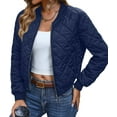 thumbnail image 1 of Womens Stand Collar Quilted Puffer Jacket Padded Zip Coat Navy Blue XXL, 1 of 7