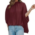 thumbnail image 1 of Womens Stand Neck Loose Sleeve Short Sleeve Summer Top Loose High And Low Hem Casual Large Shirt Top Spf Shirts for Women Long Sleeve Sun Protection Clothing Women, 1 of 7