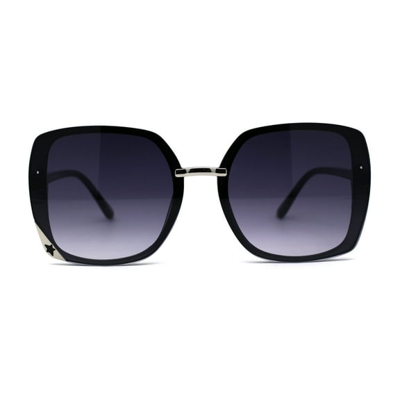 Womens Star Die Cut Trim Rectangle Butterfly Sunglasses Black Silver Smoke